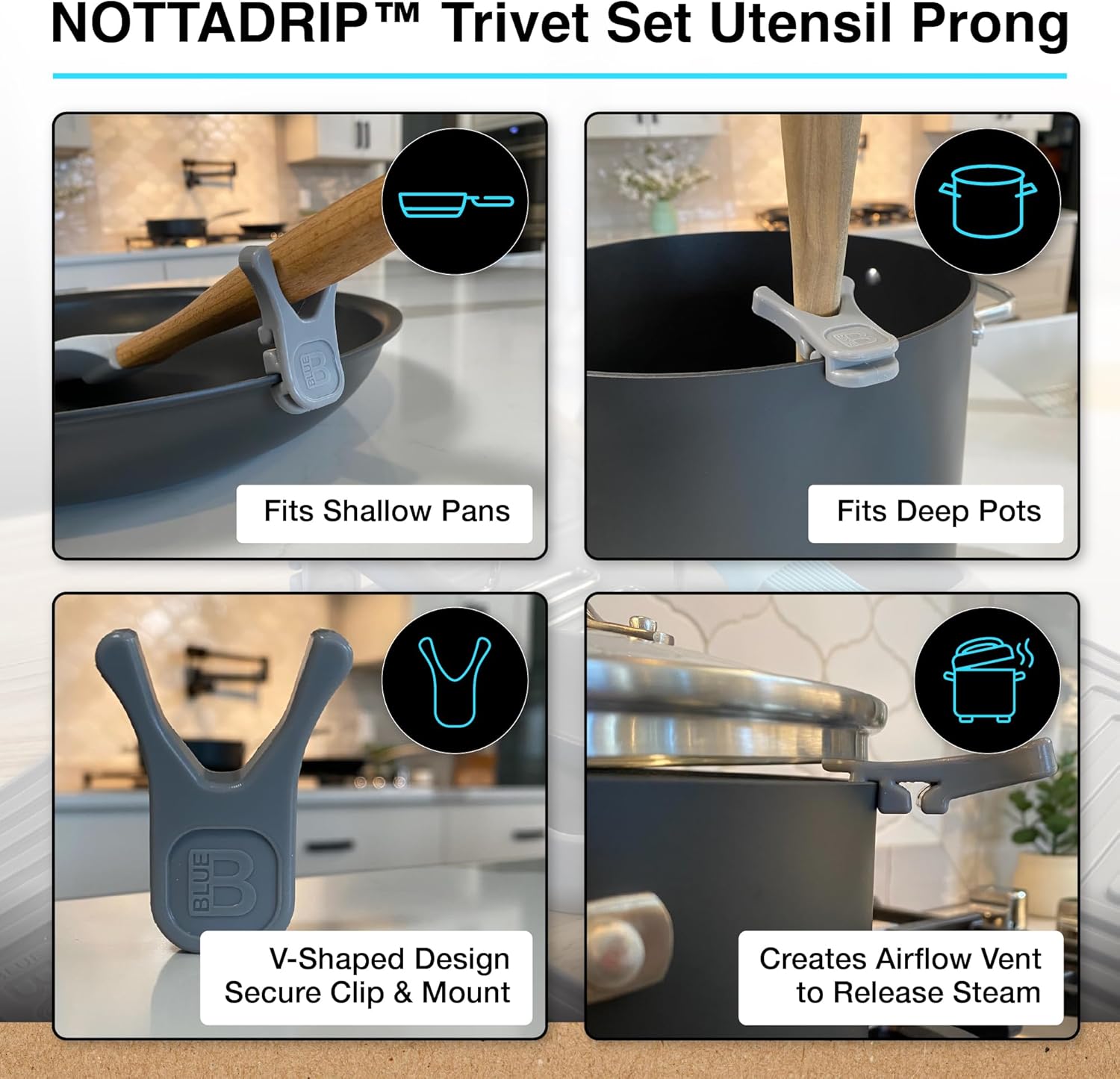 Blue Bosti Nottadrip Silicone Spoon Rest 5-Piece Trivet Set (Gray) (detail 3)