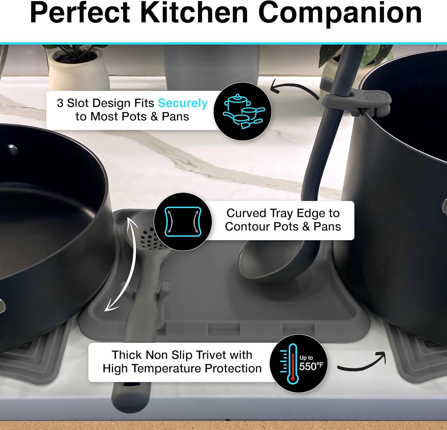 Blue Bosti Nottadrip Silicone Spoon Rest 5-Piece Trivet Set (Gray) (detail 4)