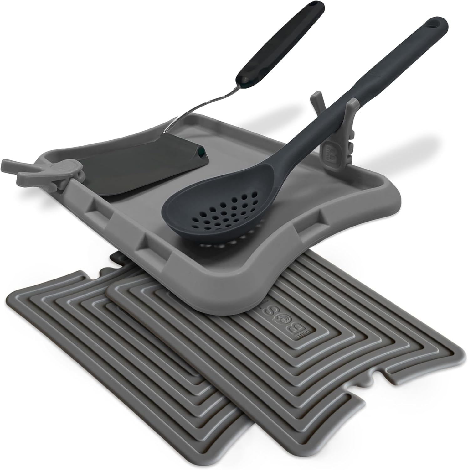 Blue Bosti Nottadrip Silicone Spoon Rest 5-Piece Trivet Set (Gray) (hero)