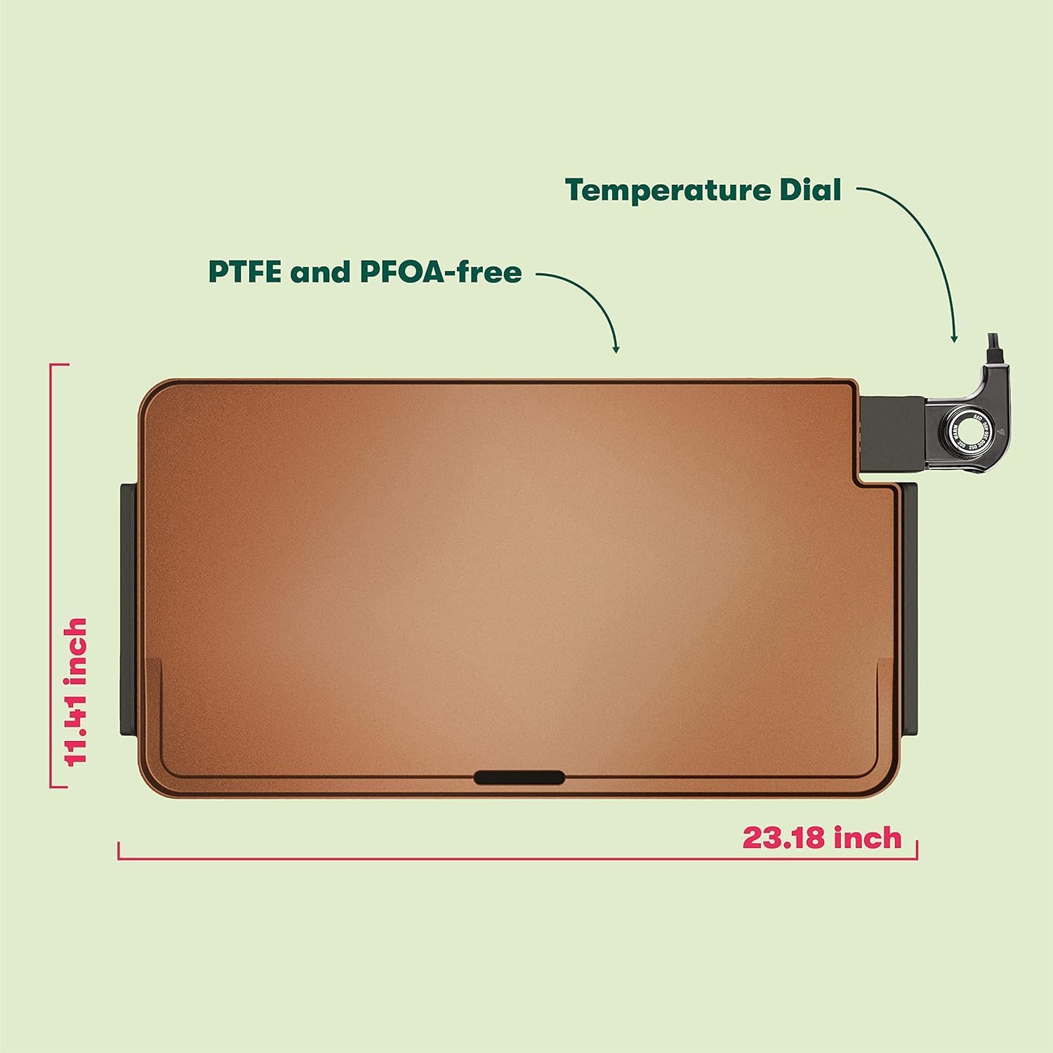BELLA XL Electric Ceramic Titanium Griddle (Model 14648 Copper Black 12 x 22 ) (detail 2)