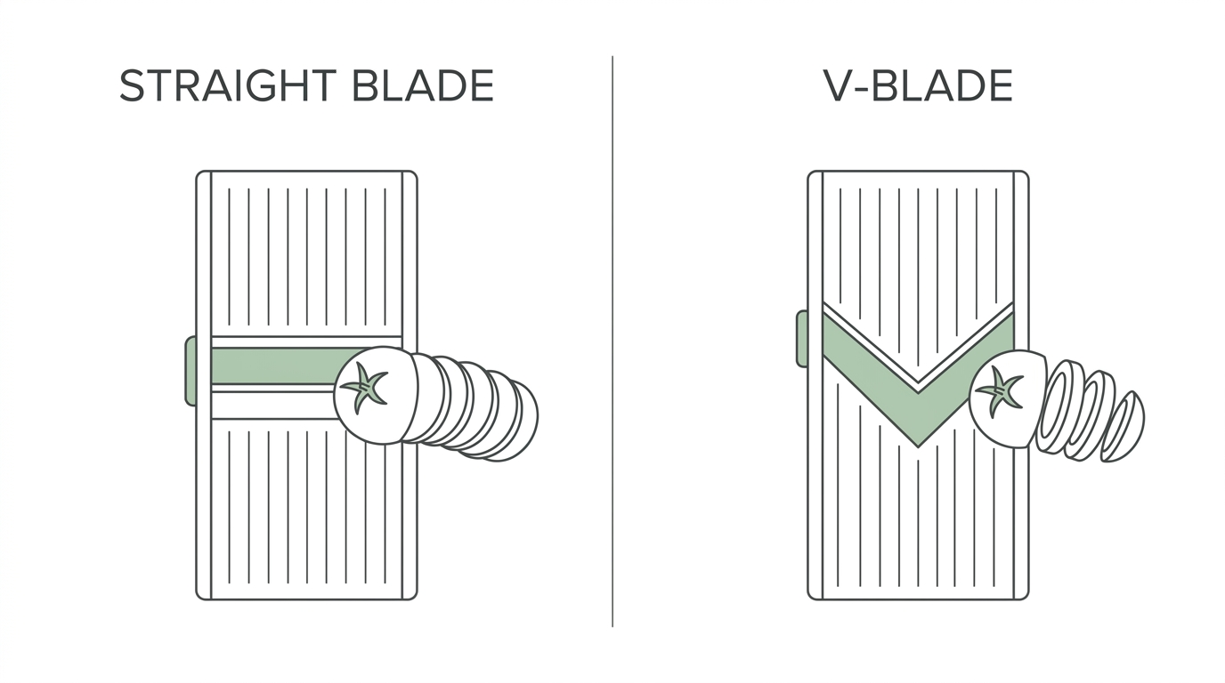 Straight-blade vs V-blade mandoline diagram