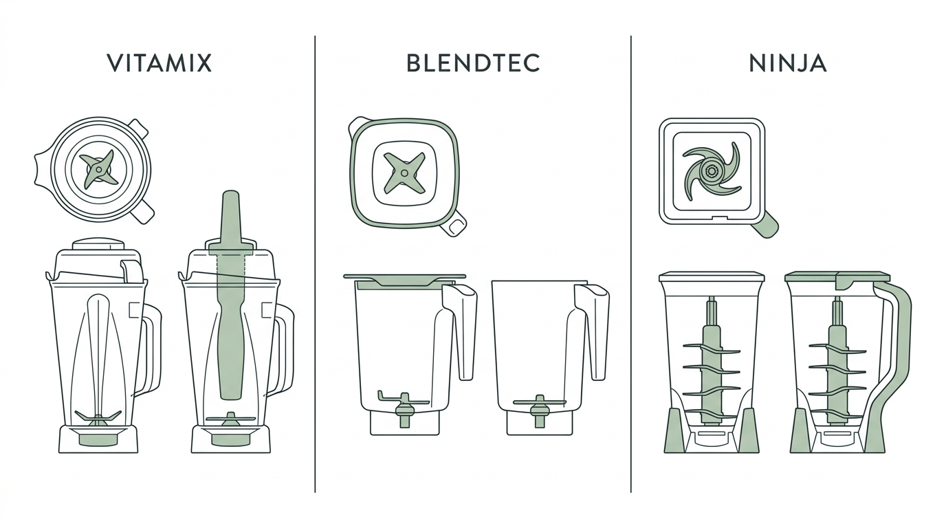 Vitamix vs Blendtec vs Ninja blender design diagram