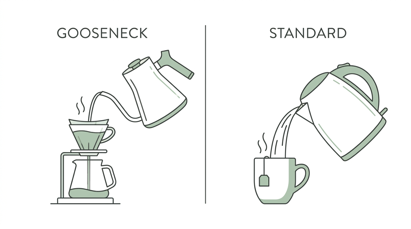 Gooseneck vs standard spout electric kettle diagram