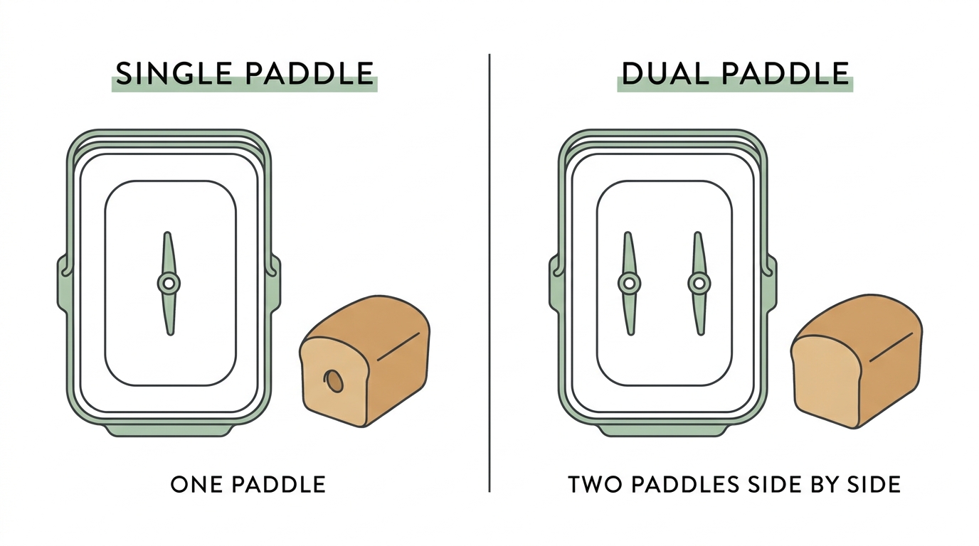 Single-paddle vs dual-paddle bread machine diagram