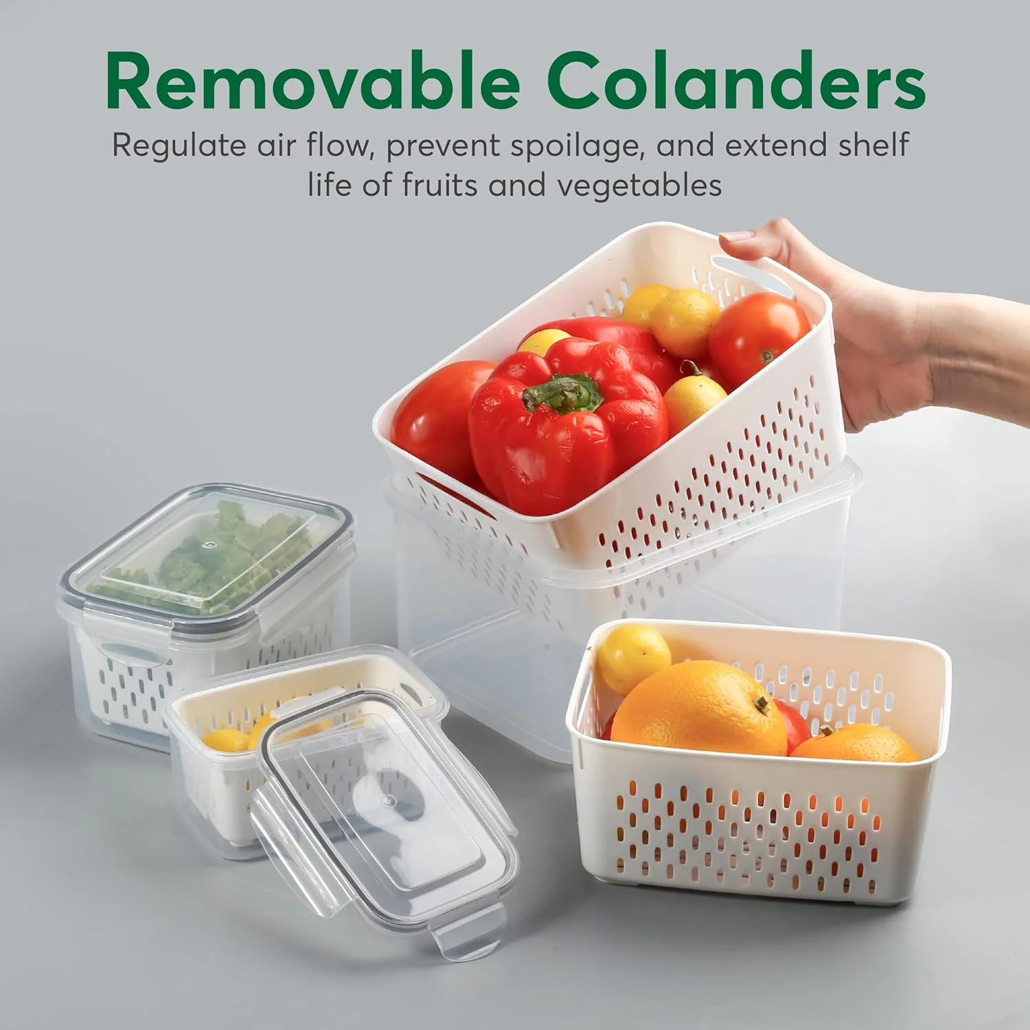 BreezyHome Fruit Storage Containers with Colanders (detail 3)