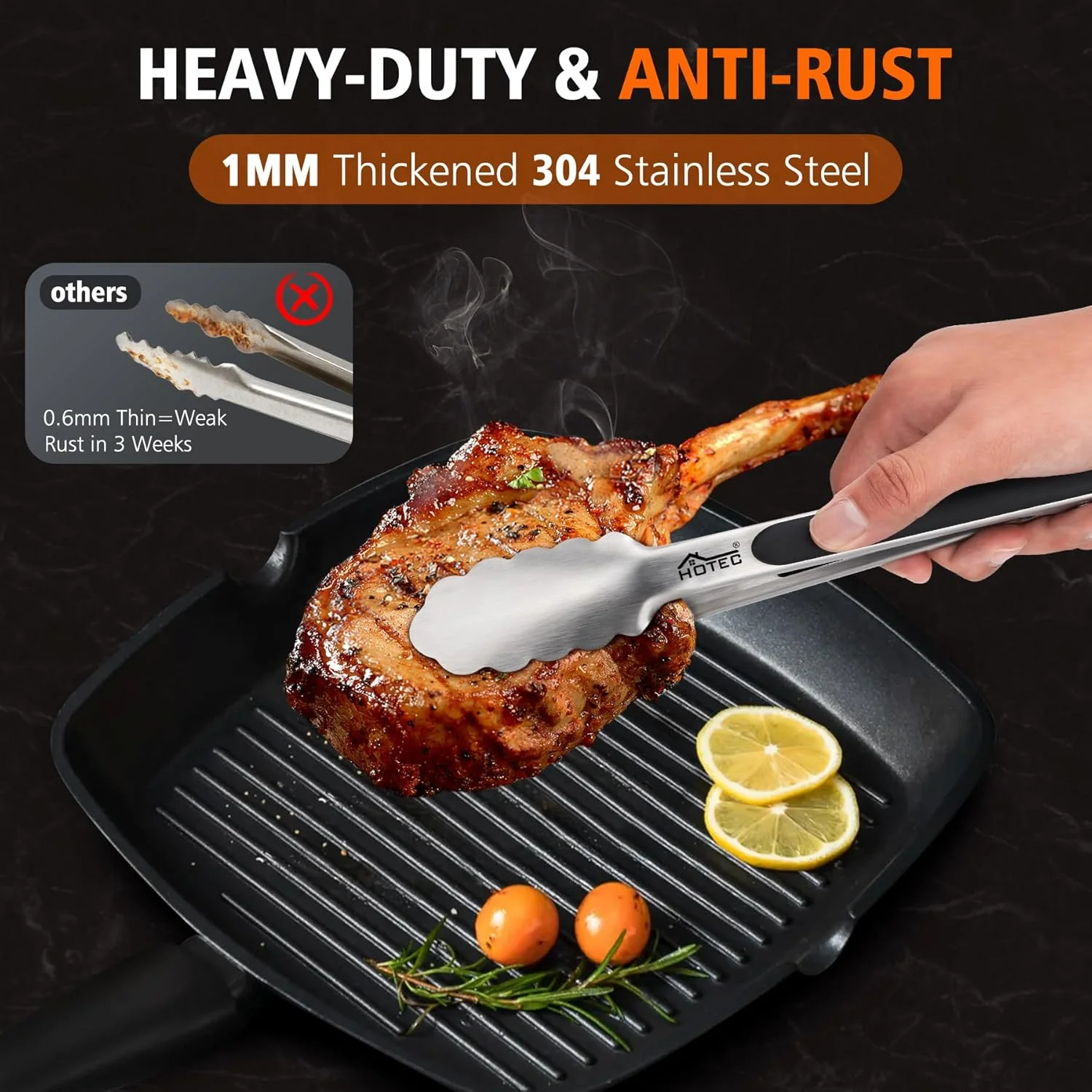 Hotec Stainless Steel Kitchen Tongs (detail 1)