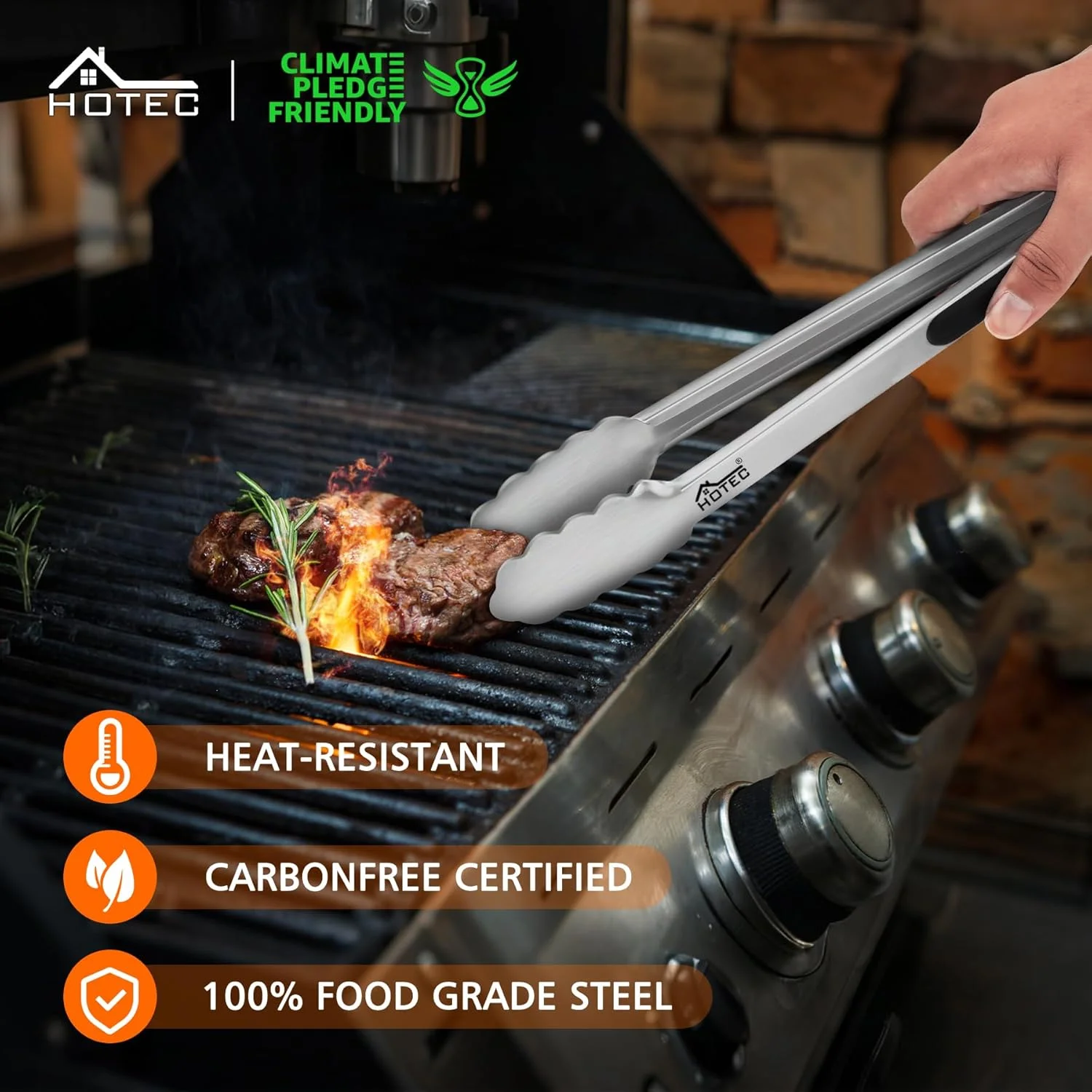 Hotec Stainless Steel Kitchen Tongs (detail 2)
