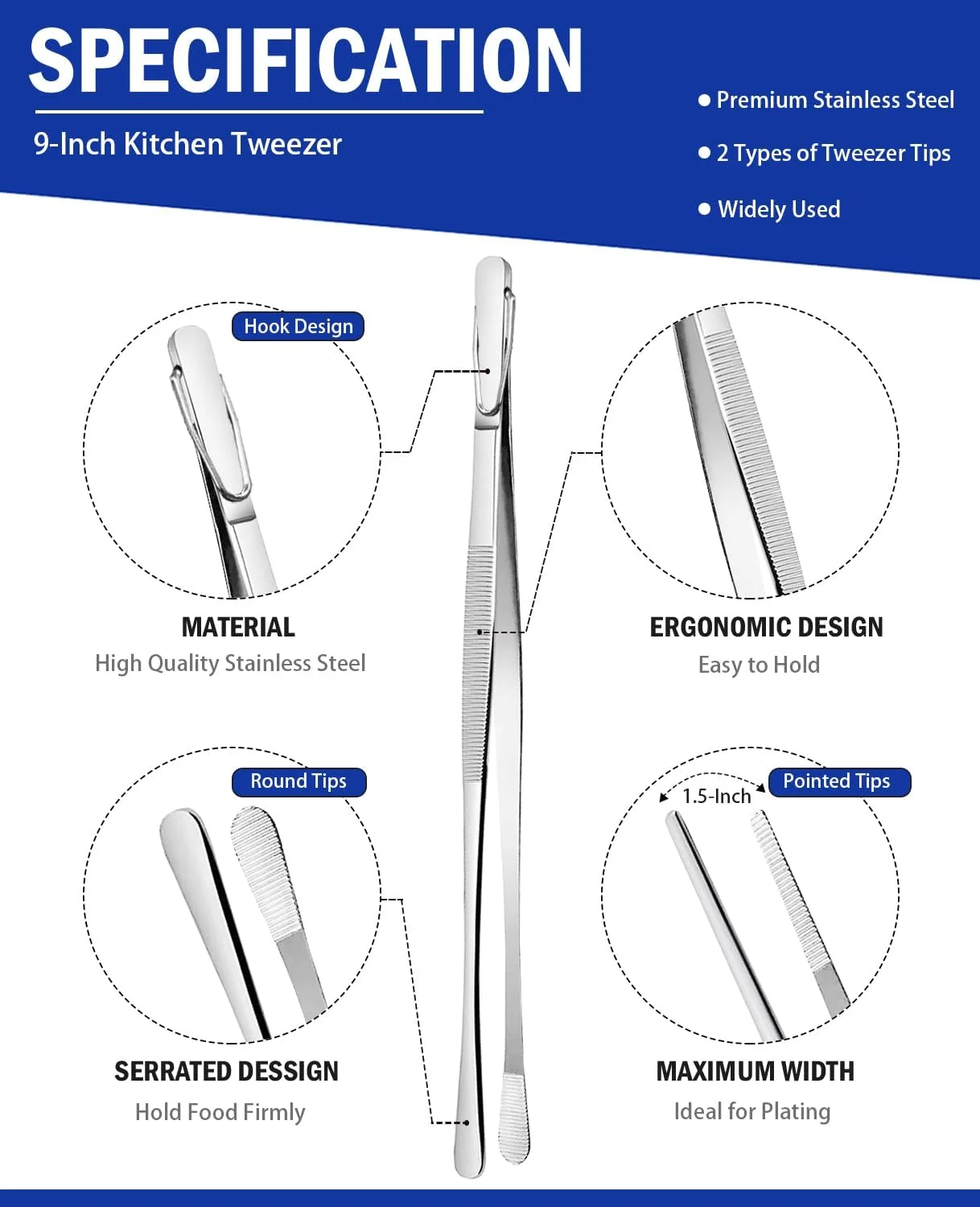 JETKONG 9-Inch Kitchen Tweezers (detail 1)