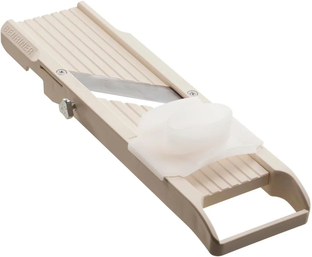 Benriner Japanese mandoline slicer with julienne inserts for fine coleslaw shreds