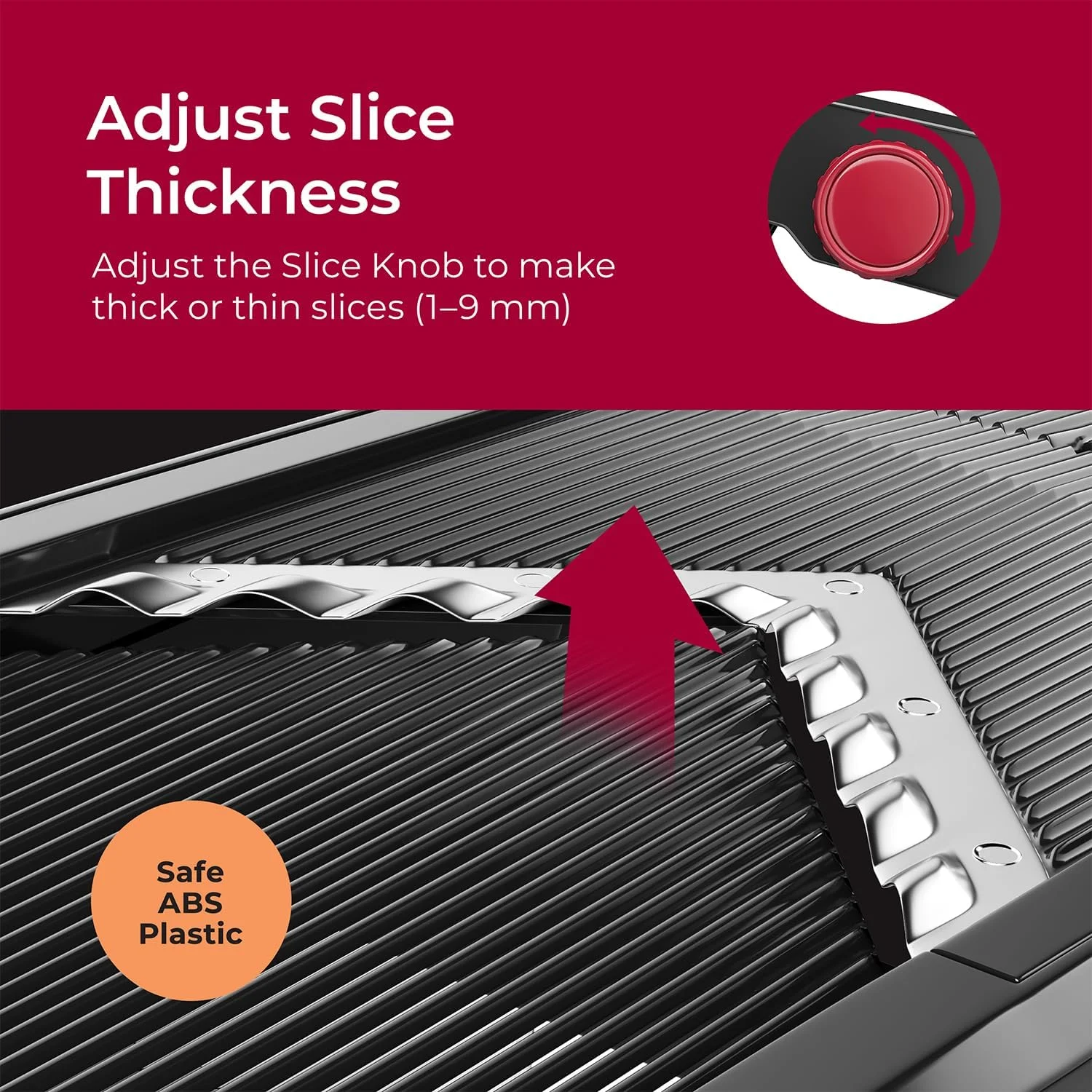 Mueller Austria mandoline preset thickness dial clicked into position for consistent slices